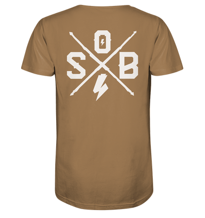Sons of Battery® - E-MTB Brand & Community Unisex-Shirts Camel / XS SoB Cross (Backprint) (Flip Label) - Organic Shirt E-Bike-Community