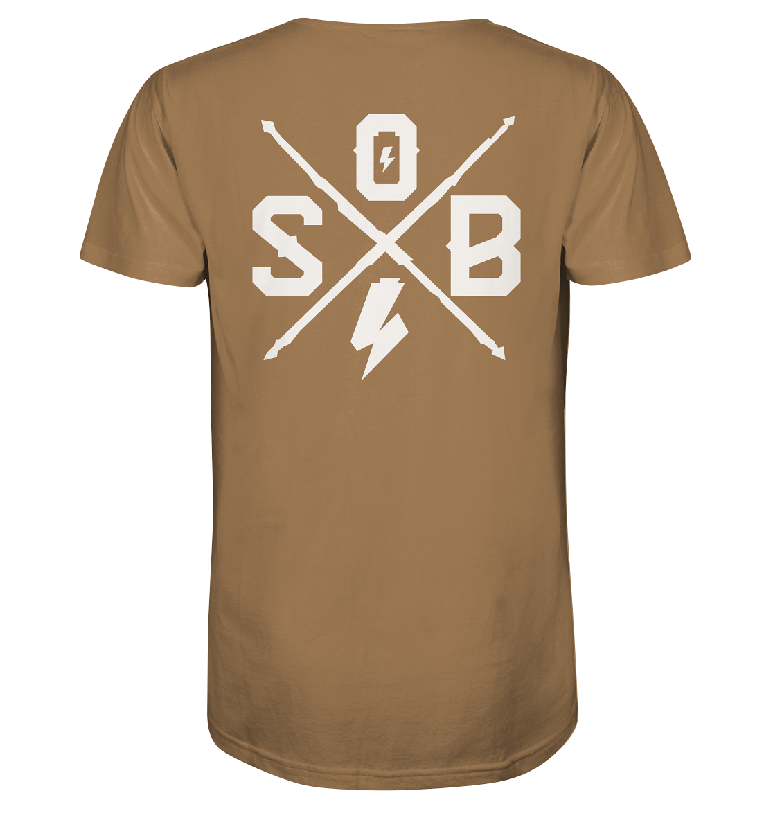 Sons of Battery® - E-MTB Brand & Community Unisex-Shirts Camel / XS SoB Cross (Backprint) (Flip Label) - Organic Shirt E-Bike-Community