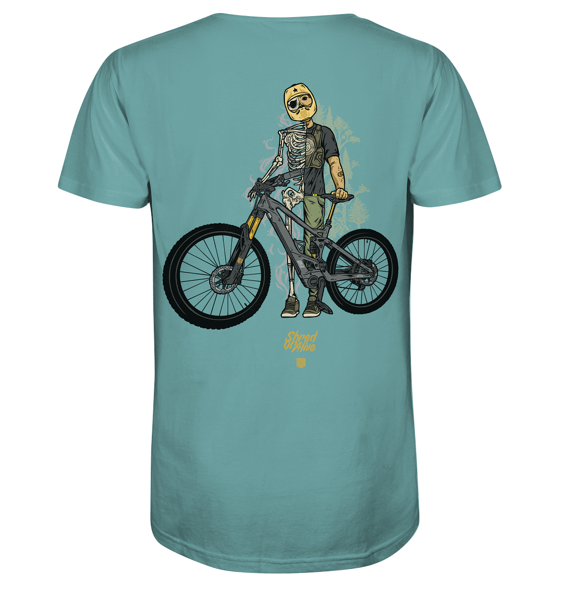 Sons of Battery® - E-MTB Brand & Community Unisex-Shirts Citadel Blue / XS Shred or Alive - Backprint - Organic Shirt (Flip Label) E-Bike-Community
