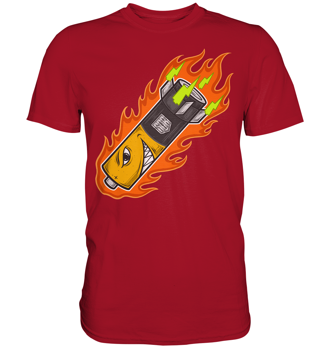 Sons of Battery® - E-MTB Brand & Community Unisex-Shirts Classic Red / S S.o.B Pin Up Battery - Original Russel Athletics Classic Shirt - bis 4XL -140cm Umfang - Ohne Flip Label am Bund E-Bike-Community