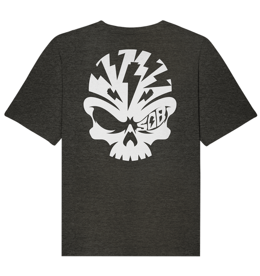 Sons of Battery® - E-MTB Brand & Community Unisex-Shirts Dark Heather Grey / XS SoB Skull White - Organic Relaxed Shirt E-Bike-Community