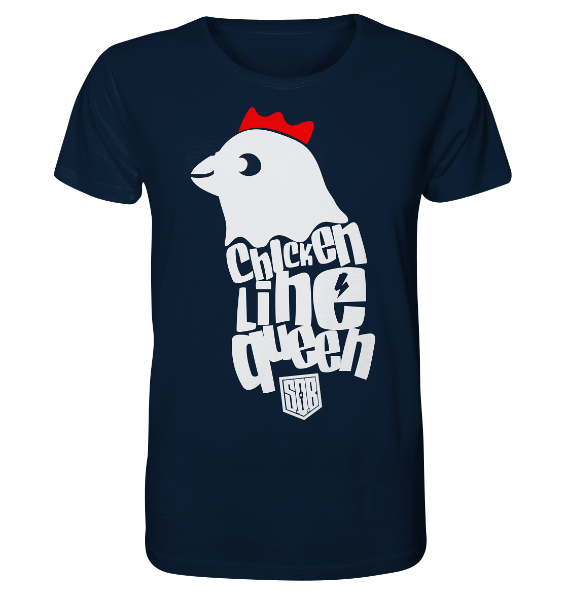 Sons of Battery® - E-MTB Brand & Community Unisex-Shirts French Navy / XS Chicken Line - Queen Weiß - Organic Shirt E-Bike-Community