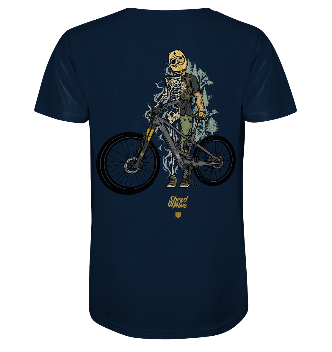 Sons of Battery® - E-MTB Brand & Community Unisex-Shirts French Navy / XS Shred or Alive - Backprint - Organic Shirt (Flip Label) E-Bike-Community