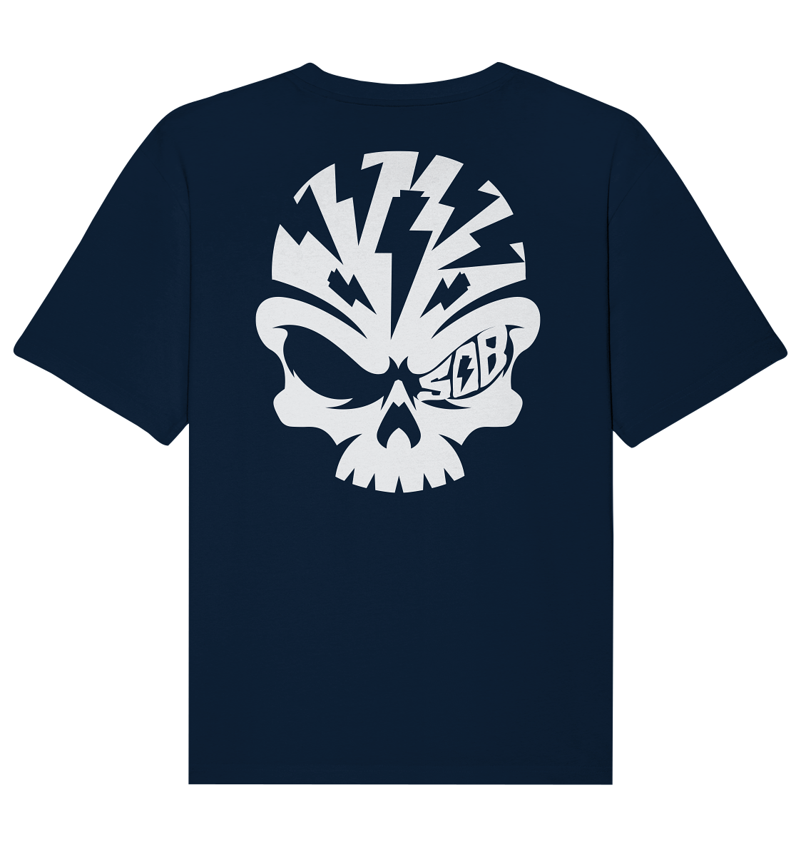 Sons of Battery® - E-MTB Brand & Community Unisex-Shirts French Navy / XS SoB Skull White - Organic Relaxed Shirt E-Bike-Community