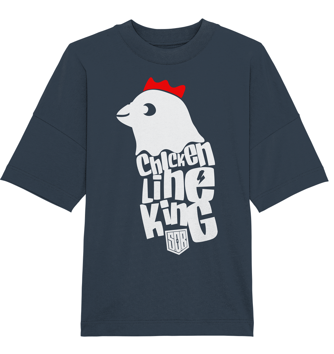 Sons of Battery® - E-MTB Brand & Community Unisex-Shirts India Ink Grey / XS Chicken Line - King - Weiß - Organic Oversize Shirt E-Bike-Community