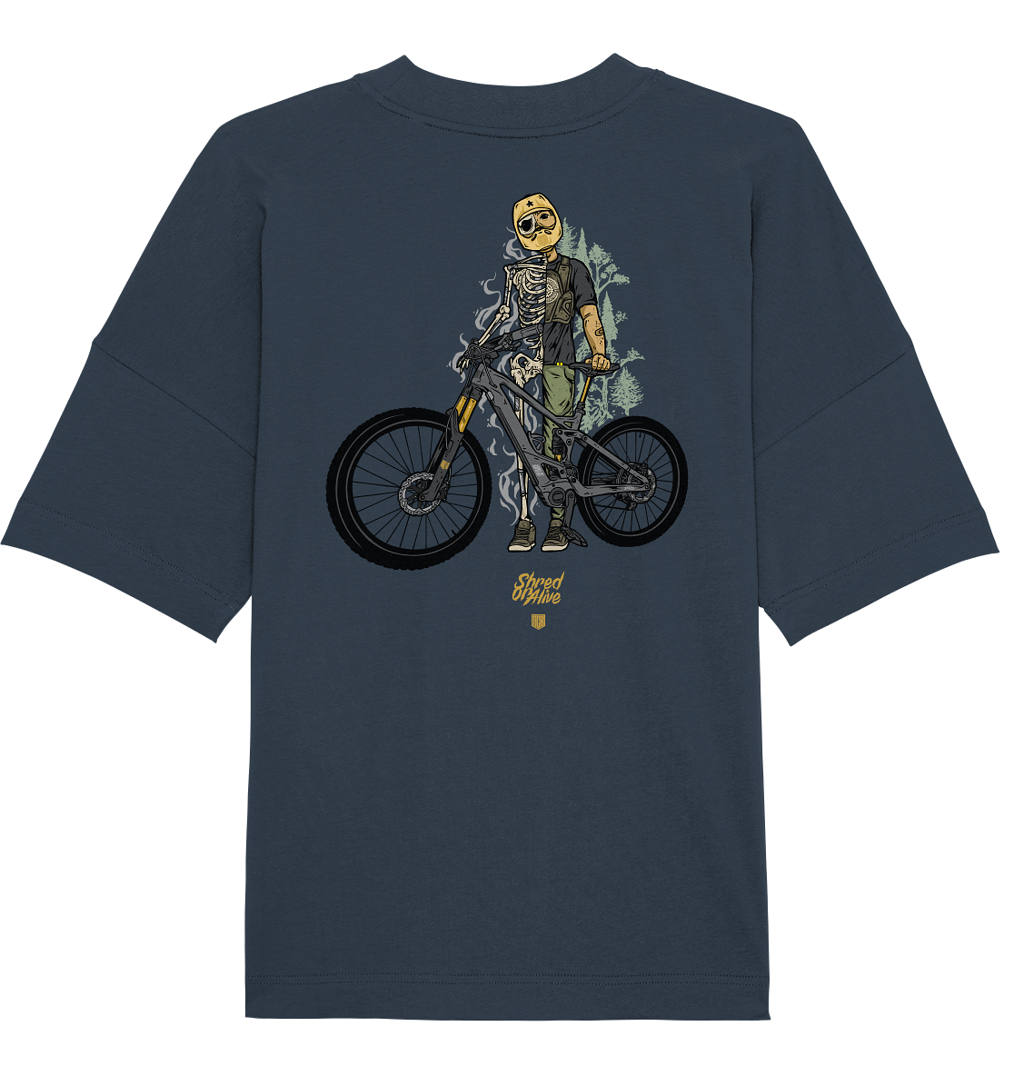 Sons of Battery® - E-MTB Brand & Community Unisex-Shirts India Ink Grey / XS Shred or Alive - Backprint - Organic Oversize Shirt (Flip Label) E-Bike-Community