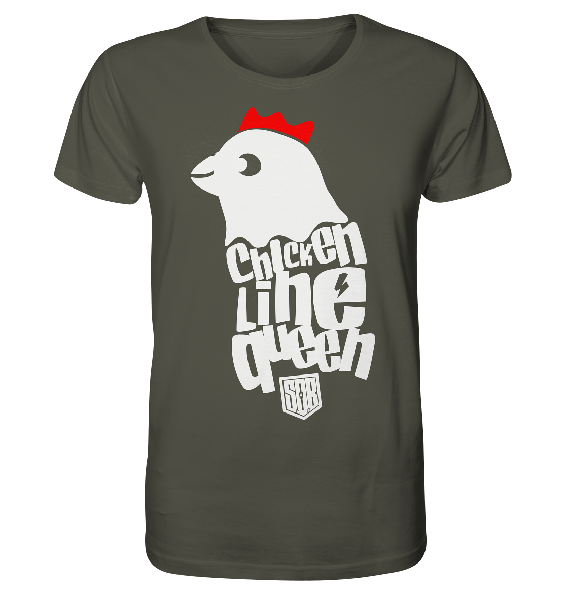 Sons of Battery® - E-MTB Brand & Community Unisex-Shirts Khaki / XS Chicken Line - Queen Weiß - Organic Shirt E-Bike-Community