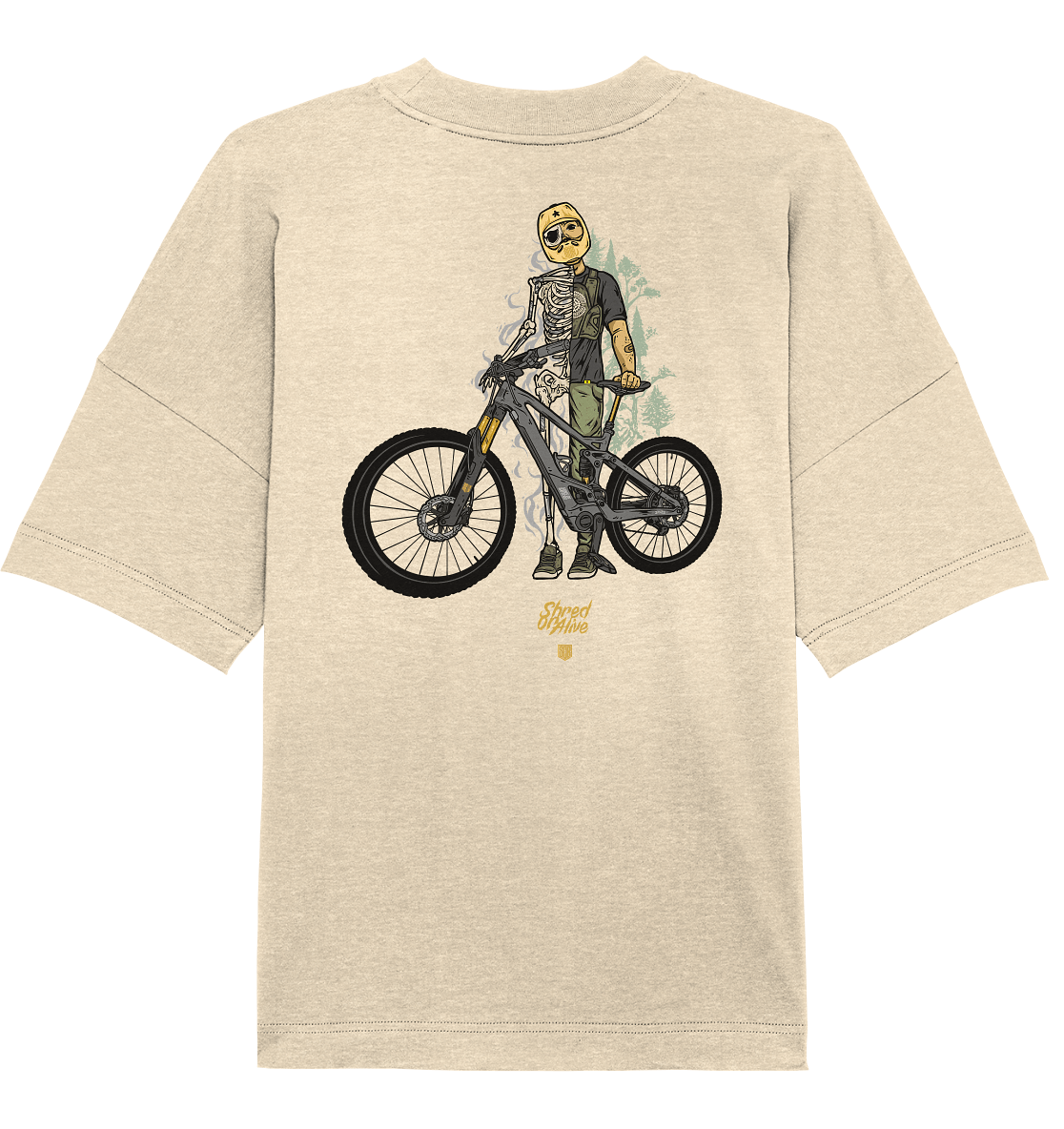 Sons of Battery® - E-MTB Brand & Community Unisex-Shirts Natural Raw / XS Shred or Alive - Backprint - Organic Oversize Shirt (Flip Label) E-Bike-Community