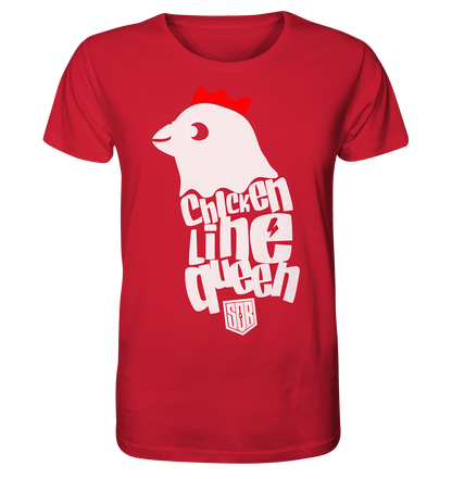 Sons of Battery® - E-MTB Brand & Community Unisex-Shirts Red / XS Chicken Line - Queen Weiß - Organic Shirt E-Bike-Community
