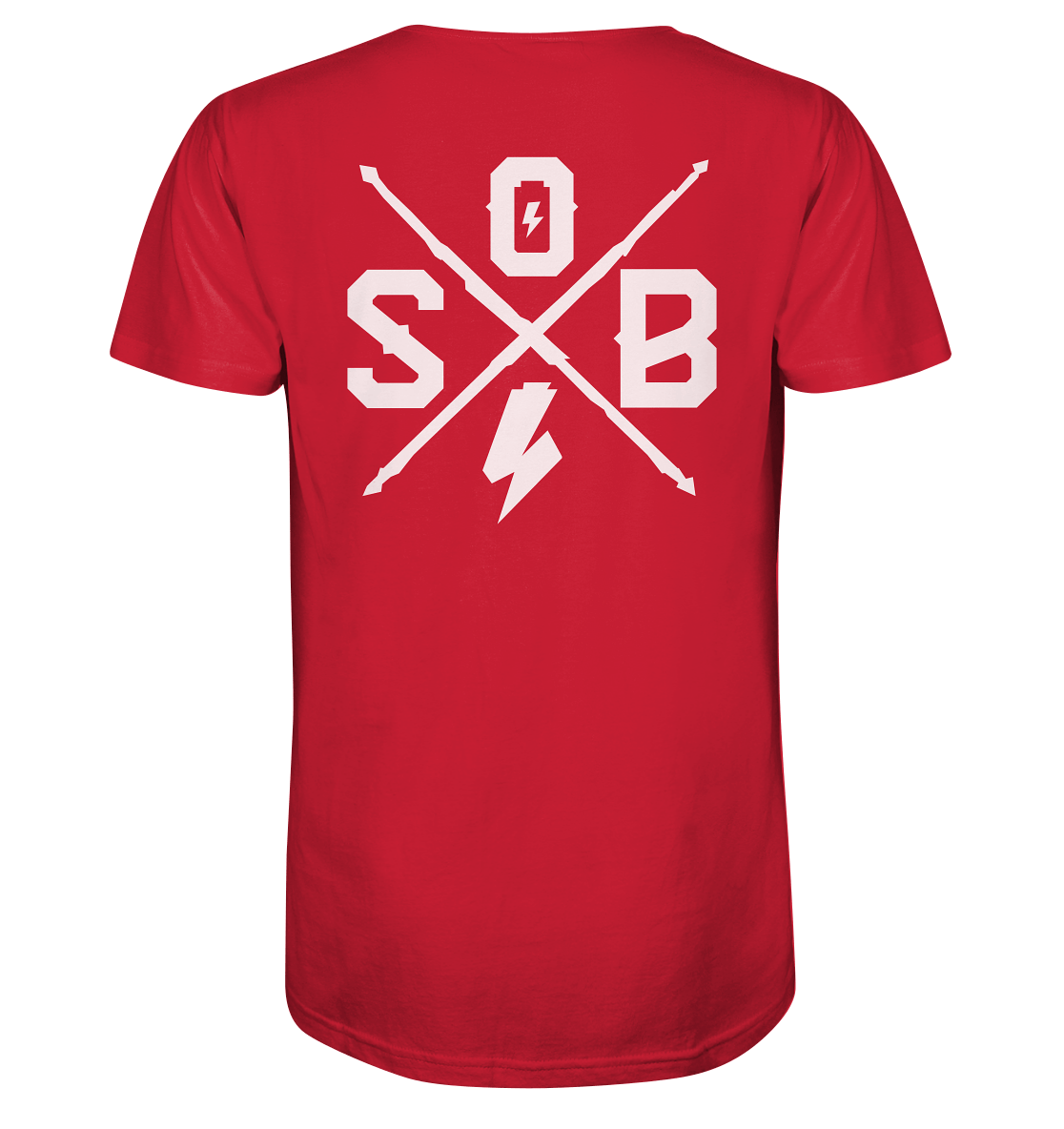 Sons of Battery® - E-MTB Brand & Community Unisex-Shirts Red / XS SoB Cross (Backprint) (Flip Label) - Organic Shirt E-Bike-Community