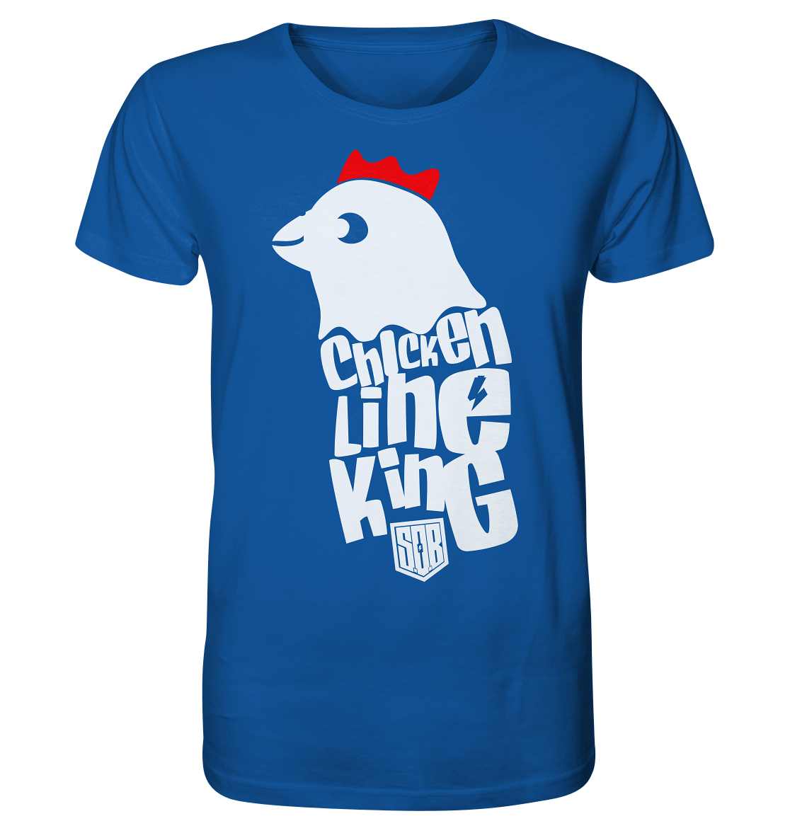 Sons of Battery® - E-MTB Brand & Community Unisex-Shirts Royal Blue / XS Chicken Line - King - Weiß - Organic Shirt E-Bike-Community
