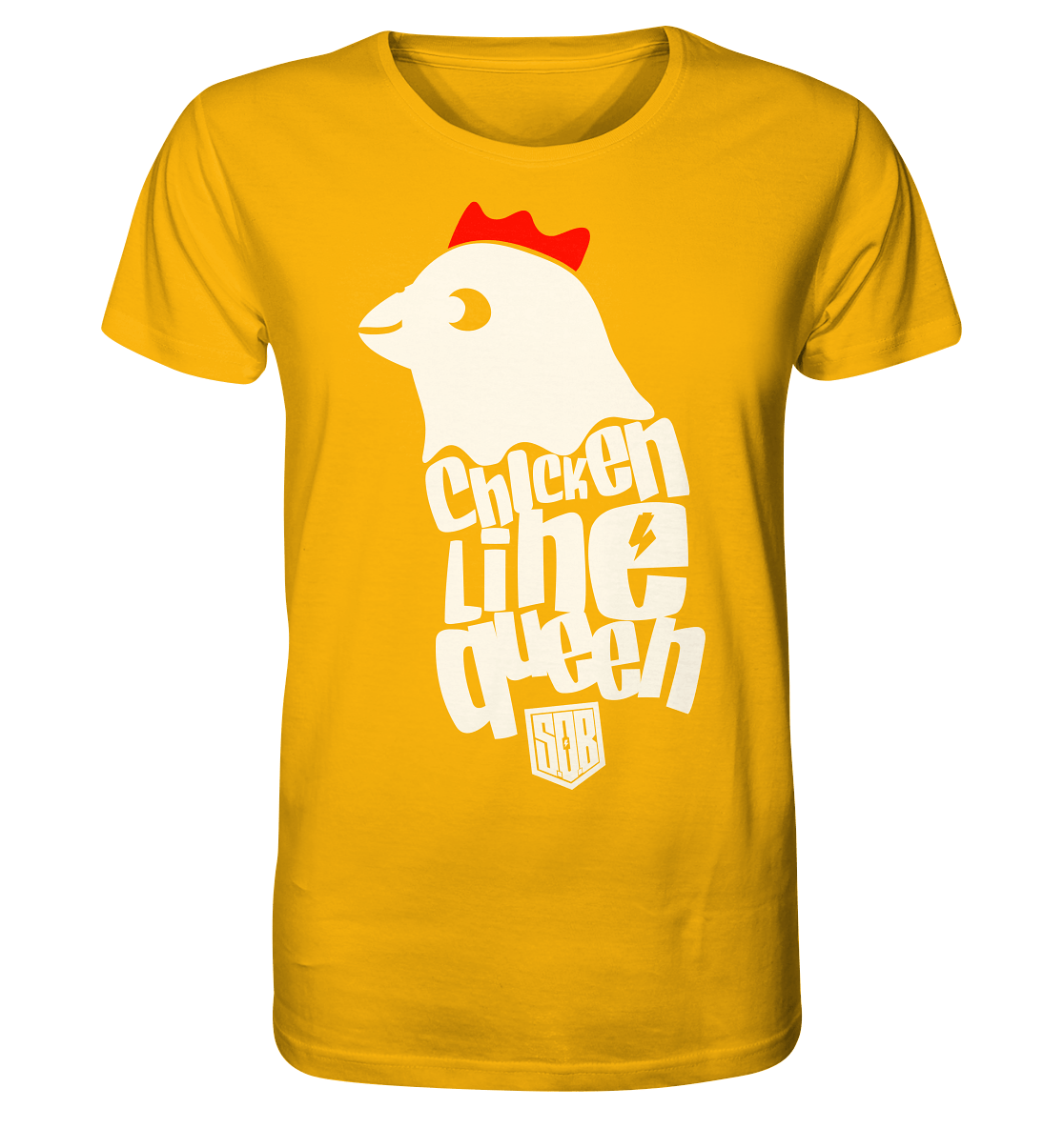 Sons of Battery® - E-MTB Brand & Community Unisex-Shirts Spectra Yellow / XS Chicken Line - Queen Weiß - Organic Shirt E-Bike-Community
