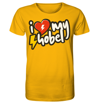 Sons of Battery® - E-MTB Brand & Community Unisex-Shirts Spectra Yellow / XS I Love my Hobel - (Flip Label) - Organic Shirt E-Bike-Community