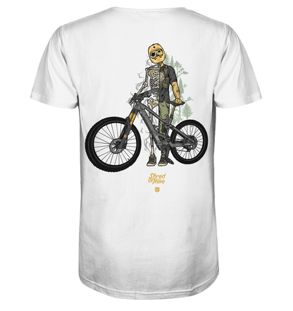 Sons of Battery® - E-MTB Brand & Community Unisex-Shirts White / XS Shred or Alive - Backprint - Organic Shirt (Flip Label) E-Bike-Community