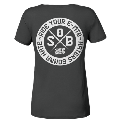 Sons of Battery® - E-MTB Brand & Community V-Neck Shirts Anthracite / S Haters gonna Hate - Ladies Organic V-Neck Shirt (Flip Label) E-Bike-Community