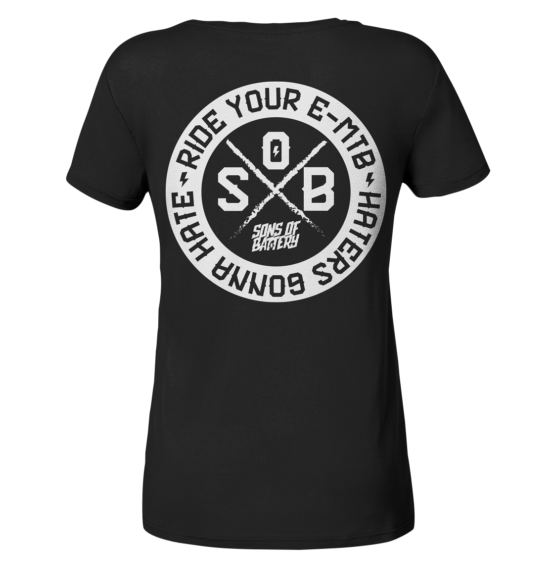 Sons of Battery® - E-MTB Brand & Community V-Neck Shirts Black / S Haters gonna Hate - Ladies Organic V-Neck Shirt (Flip Label) E-Bike-Community