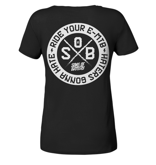 Sons of Battery® - E-MTB Brand & Community V-Neck Shirts Black / S Haters gonna Hate - Ladies Organic V-Neck Shirt (Flip Label) E-Bike-Community