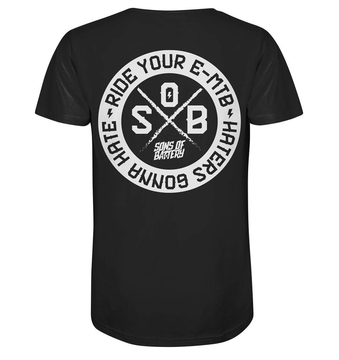Sons of Battery® - E-MTB Brand & Community V-Neck Shirts Black / S Haters gonna Hate - Mens Organic V-Neck Shirt (Flip Label) E-Bike-Community