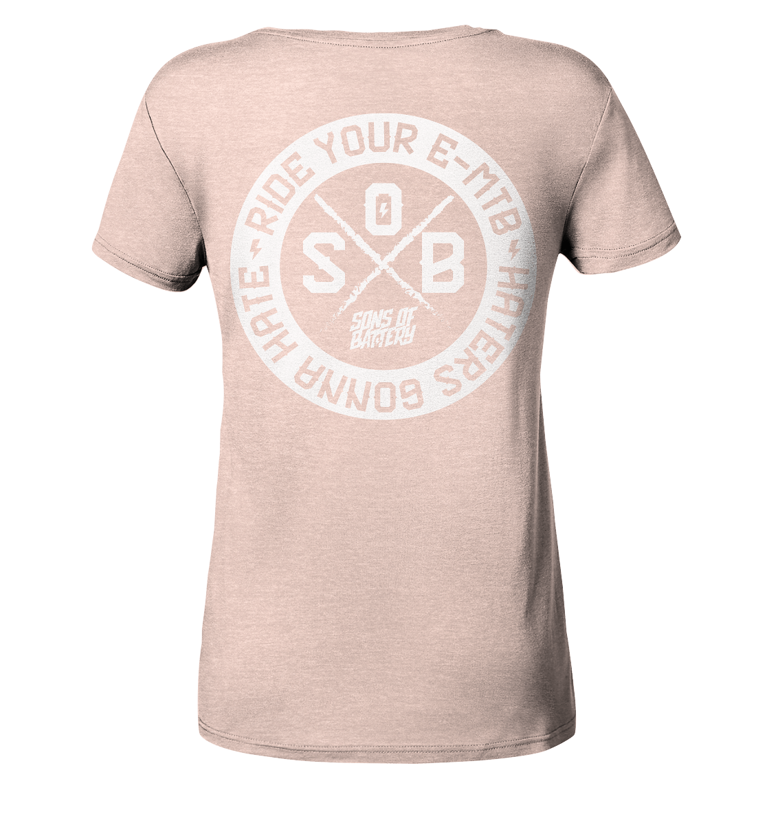 Sons of Battery® - E-MTB Brand & Community V-Neck Shirts Cream Heather Pink / S Haters gonna Hate - Ladies Organic V-Neck Shirt (Flip Label) E-Bike-Community