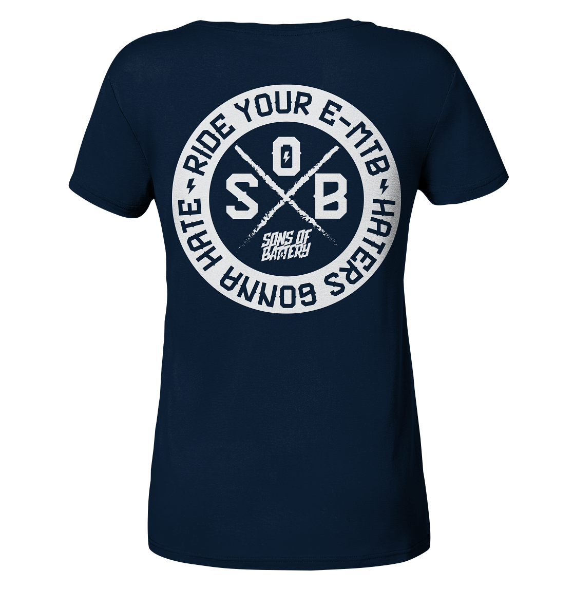 Sons of Battery® - E-MTB Brand & Community V-Neck Shirts French Navy / S Haters gonna Hate - Ladies Organic V-Neck Shirt (Flip Label) E-Bike-Community