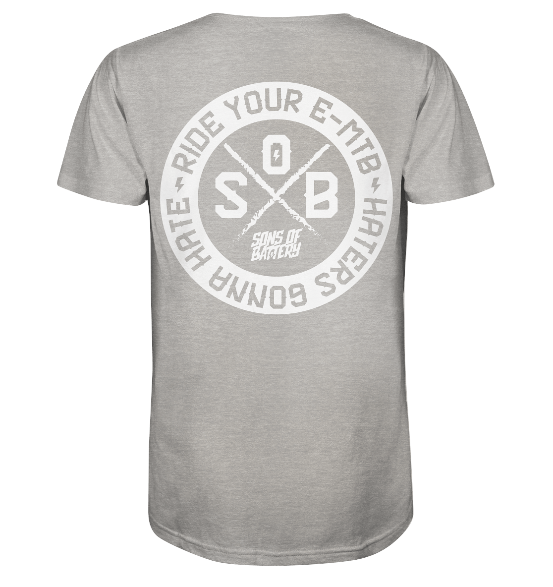 Sons of Battery® - E-MTB Brand & Community V-Neck Shirts Heather Grey / S Haters gonna Hate - Mens Organic V-Neck Shirt (Flip Label) E-Bike-Community