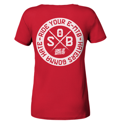 Sons of Battery® - E-MTB Brand & Community V-Neck Shirts Red / S Haters gonna Hate - Ladies Organic V-Neck Shirt (Flip Label) E-Bike-Community