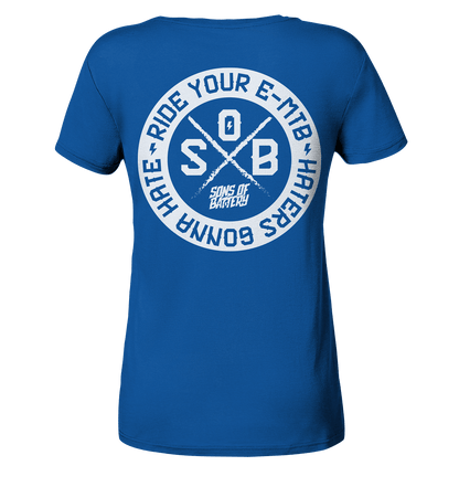 Sons of Battery® - E-MTB Brand & Community V-Neck Shirts Royal Blue / S Haters gonna Hate - Ladies Organic V-Neck Shirt (Flip Label) E-Bike-Community