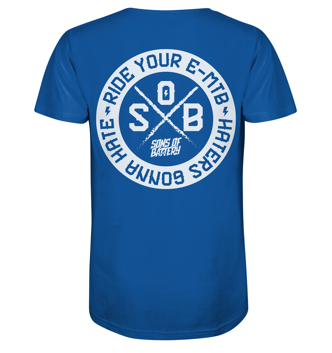 Sons of Battery® - E-MTB Brand & Community V-Neck Shirts Royal Blue / S Haters gonna Hate - Mens Organic V-Neck Shirt (Flip Label) E-Bike-Community