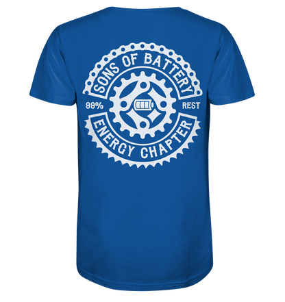 Sons of Battery® - E-MTB Brand & Community V-Neck Shirts Royal Blue / S Sons of Battery - Classic OG - Mens Organic V-Neck Shirt (Flip Label) E-Bike-Community