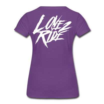 SPOD Frauen Premium T-Shirt Lila / S LOVE 2 RIDE  - FRONT / Backprint -Frauen Premium T-Shirt E-Bike-Community