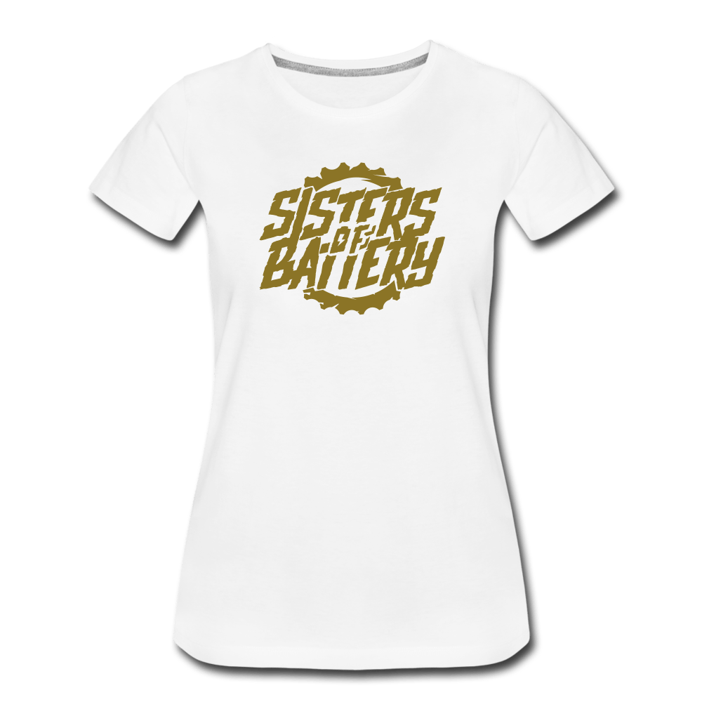 SPOD Frauen Premium T-Shirt Sisters of Battery - Signature GOLD Edition - Frauen Premium T-Shirt E-Bike-Community
