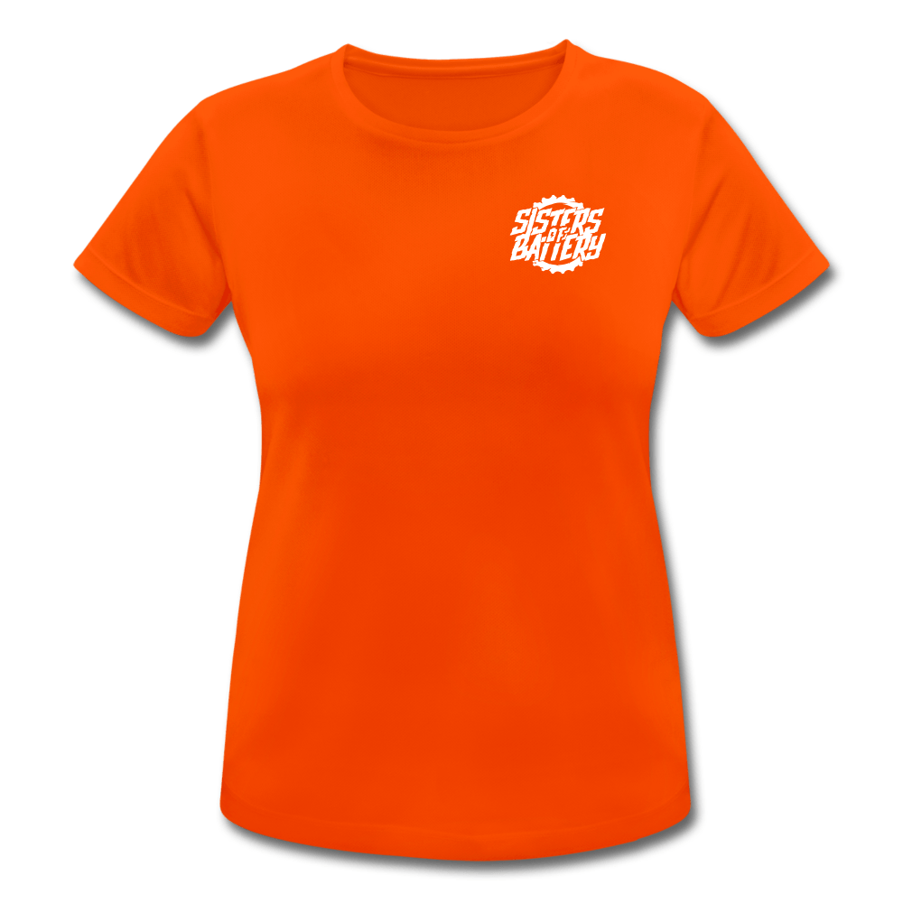 SPOD Frauen T-Shirt atmungsaktiv Neonorange / S Sisters of Battery - Frauen T-Shirt atmungsaktiv E-Bike-Community