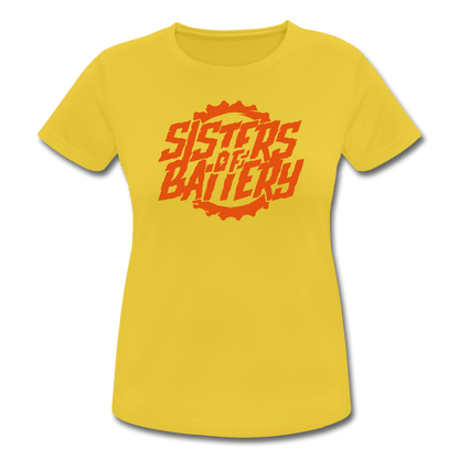 SPOD Frauen T-Shirt atmungsaktiv Sonnengelb / S Sisters of Battery - Front -Frauen T-Shirt atmungsaktiv E-Bike-Community