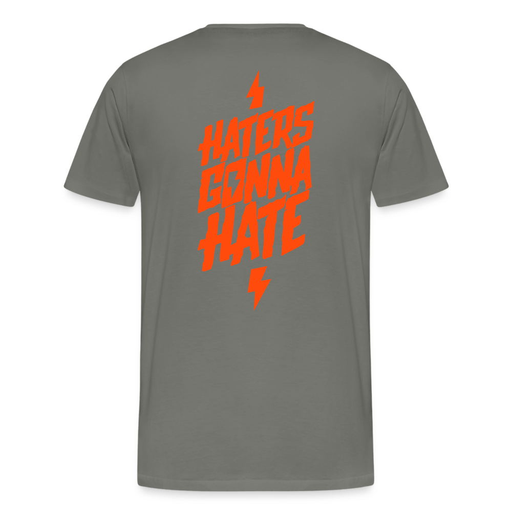 SPOD Männer Premium T-Shirt | Spreadshirt 812 Asphalt / S Haters gonna hate - Neonorange - Männer Premium T-Shirt E-Bike-Community