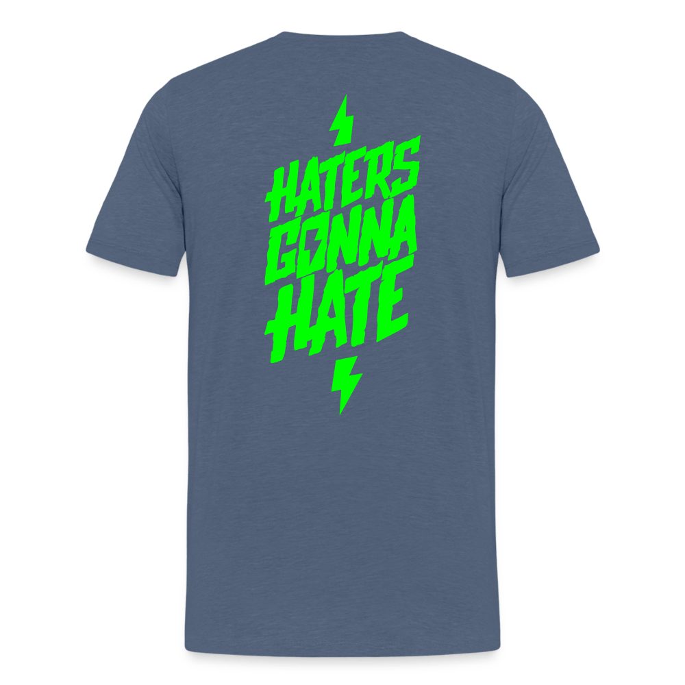 SPOD Männer Premium T-Shirt | Spreadshirt 812 Blau meliert / S Haters gonna Hate - Neongrün - Männer Premium T-Shirt E-Bike-Community