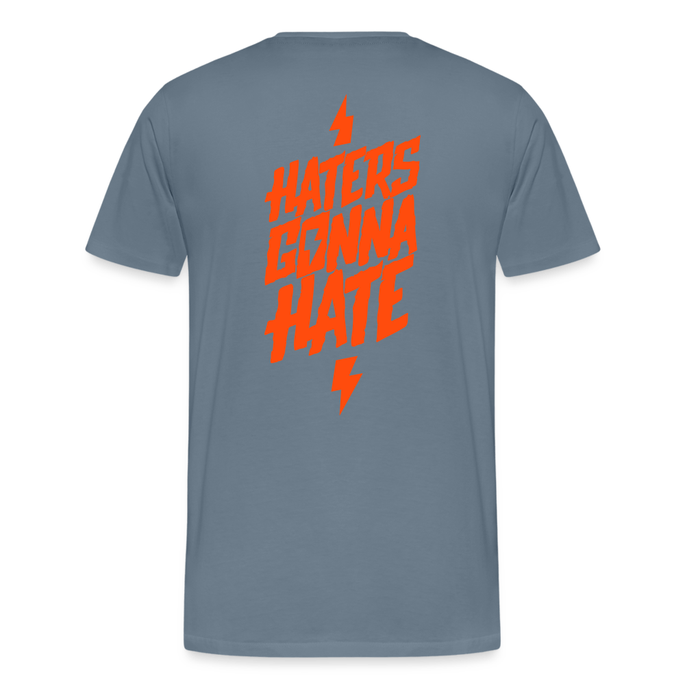 SPOD Männer Premium T-Shirt | Spreadshirt 812 Blaugrau / S Haters gonna hate - Neonorange - Männer Premium T-Shirt E-Bike-Community