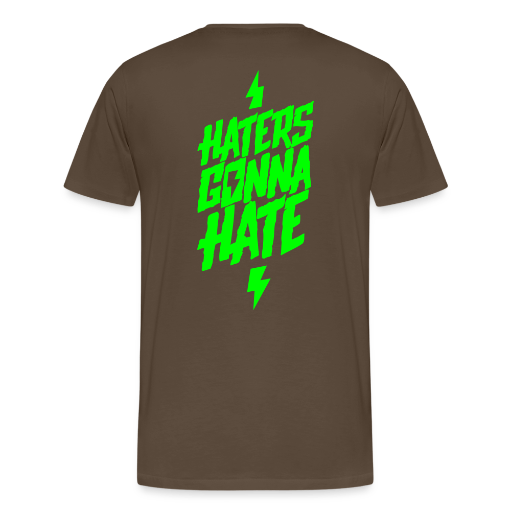 SPOD Männer Premium T-Shirt | Spreadshirt 812 Edelbraun / S Haters gonna Hate - Neongrün - Männer Premium T-Shirt E-Bike-Community