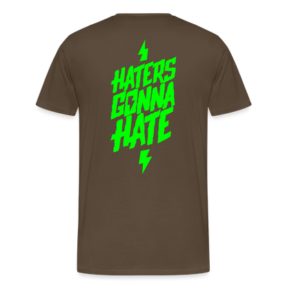 SPOD Männer Premium T-Shirt | Spreadshirt 812 Edelbraun / S Haters gonna Hate - Neongrün - Männer Premium T-Shirt E-Bike-Community