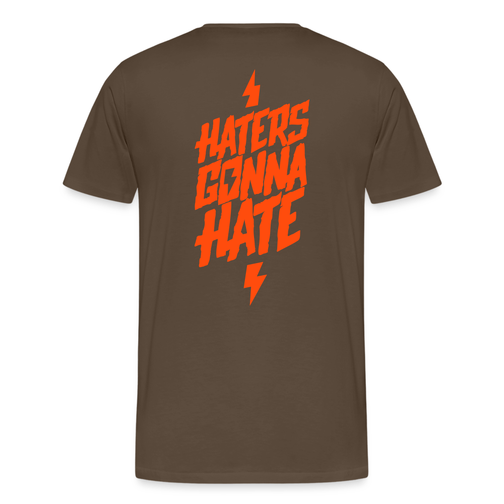 SPOD Männer Premium T-Shirt | Spreadshirt 812 Edelbraun / S Haters gonna hate - Neonorange - Männer Premium T-Shirt E-Bike-Community