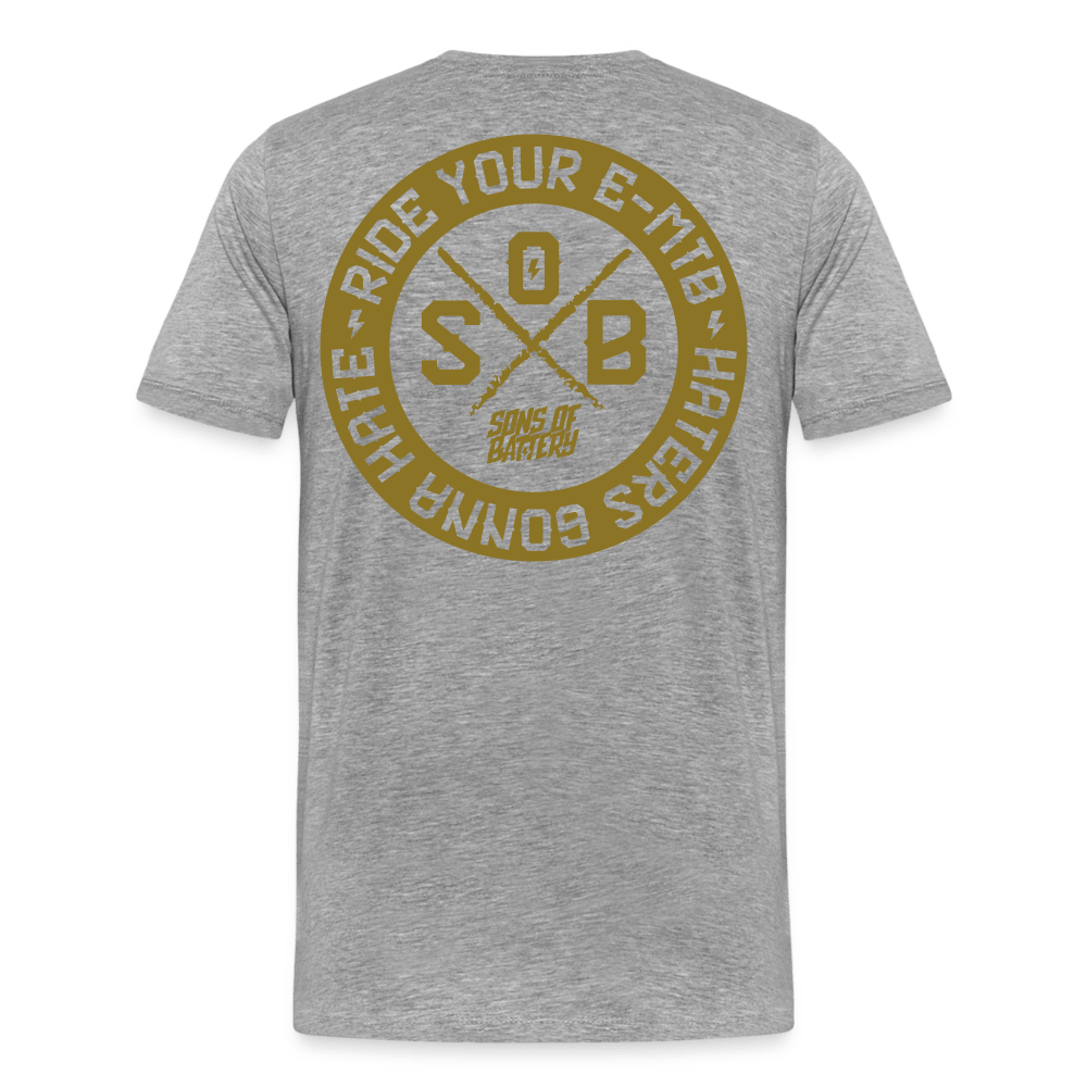 SPOD Männer Premium T-Shirt | Spreadshirt 812 Grau meliert / S "Haters" - Gold - Sons of Battery - Männer Premium T-Shirt E-Bike-Community