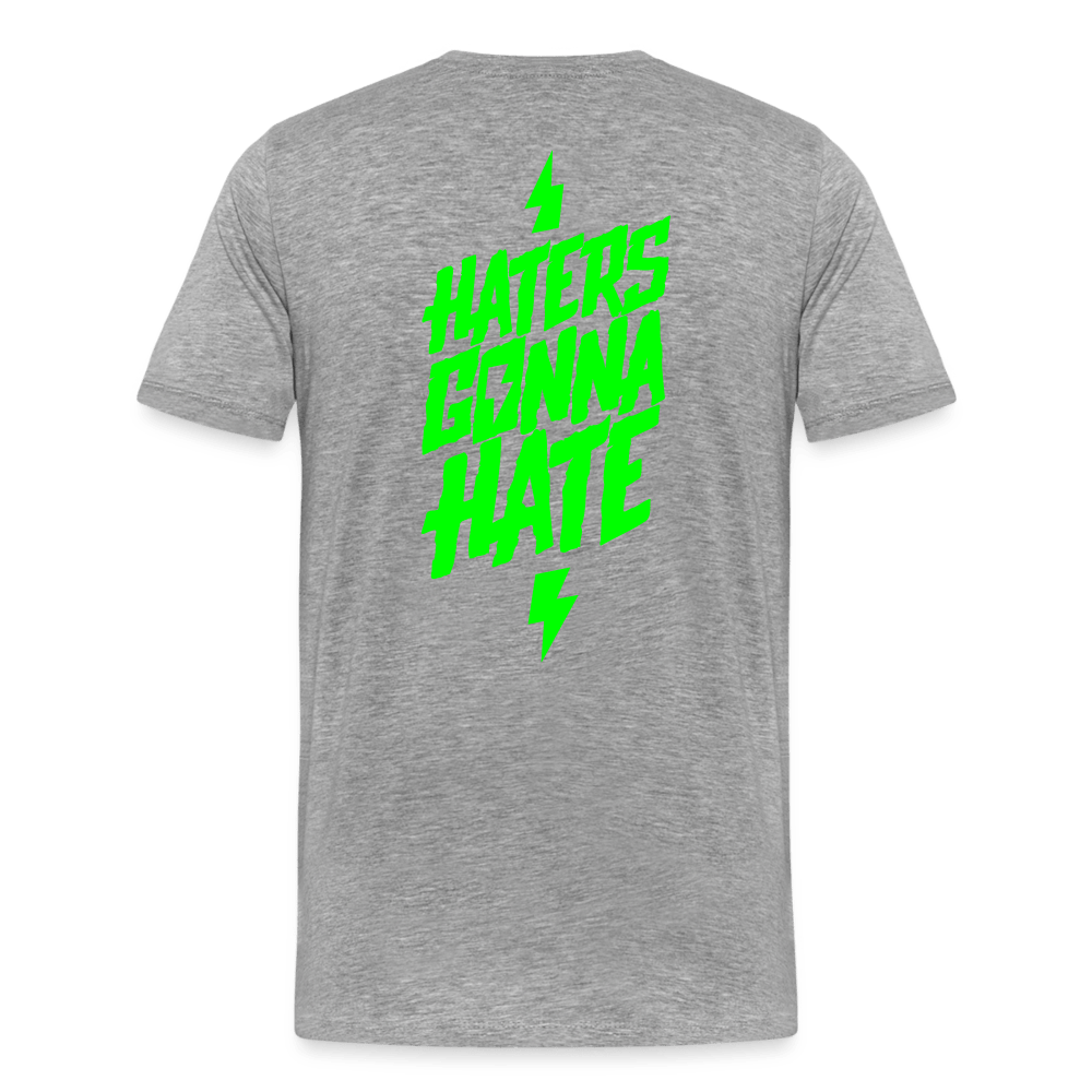 SPOD Männer Premium T-Shirt | Spreadshirt 812 Grau meliert / S Haters gonna Hate - Neongrün - Männer Premium T-Shirt E-Bike-Community