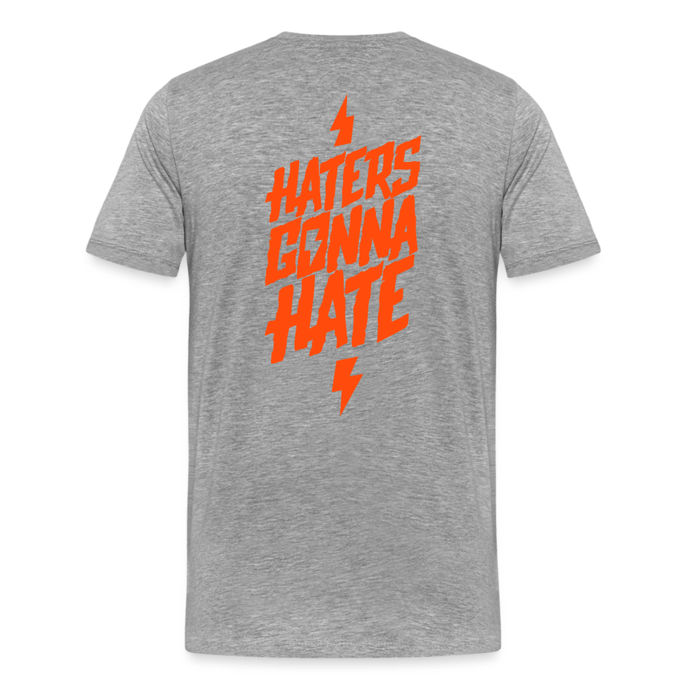 SPOD Männer Premium T-Shirt | Spreadshirt 812 Grau meliert / S Haters gonna hate - Neonorange - Männer Premium T-Shirt E-Bike-Community