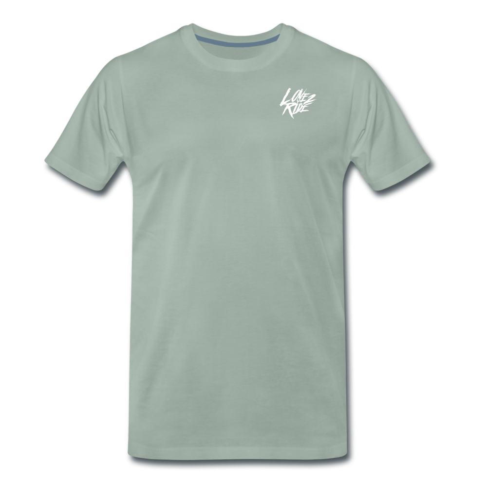 SPOD Männer Premium T-Shirt | Spreadshirt 812 Graugrün / S LOVE 2 RIDE - Front / Backprint -Männer Premium T-Shirt E-Bike-Community