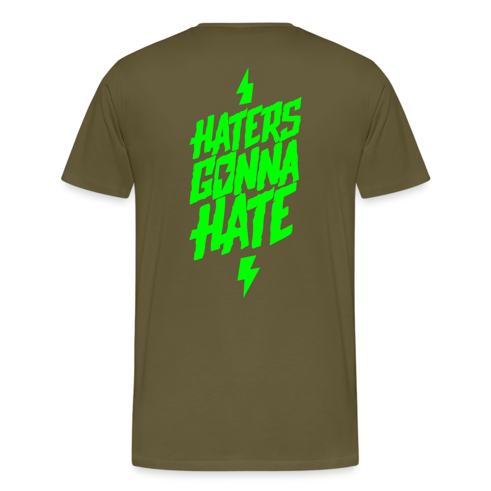 SPOD Männer Premium T-Shirt | Spreadshirt 812 Khaki / S Haters gonna Hate - Neongrün - Männer Premium T-Shirt E-Bike-Community