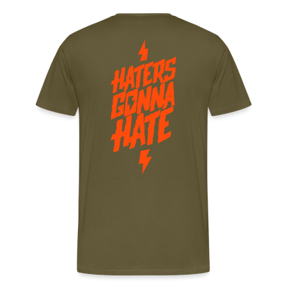 SPOD Männer Premium T-Shirt | Spreadshirt 812 Khaki / S Haters gonna hate - Neonorange - Männer Premium T-Shirt E-Bike-Community