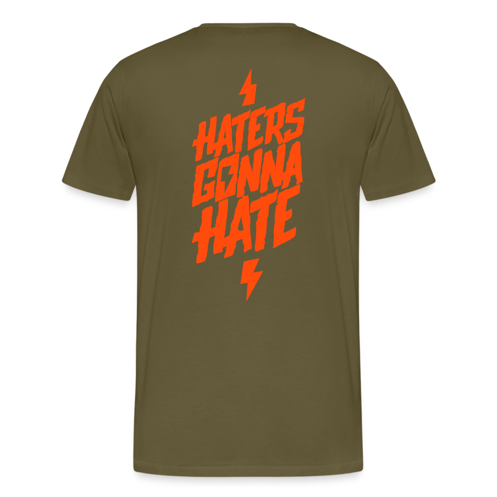 SPOD Männer Premium T-Shirt | Spreadshirt 812 Khaki / S Haters gonna hate - Neonorange - Männer Premium T-Shirt E-Bike-Community