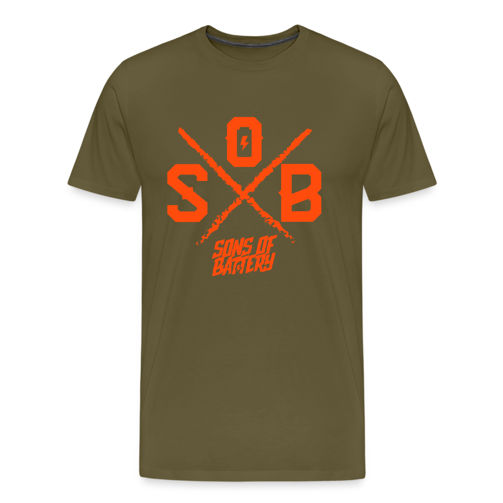 SPOD Männer Premium T-Shirt | Spreadshirt 812 Khaki / S SoB Cross - Neonorange Männer Premium T-Shirt E-Bike-Community