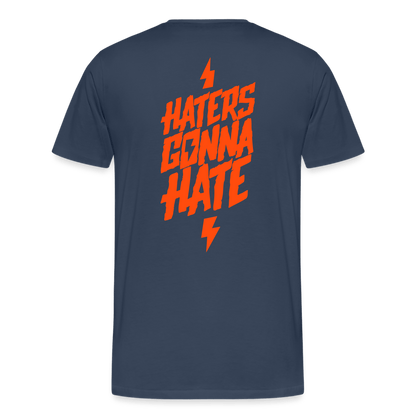 SPOD Männer Premium T-Shirt | Spreadshirt 812 Navy / S Haters gonna hate - Neonorange - Männer Premium T-Shirt E-Bike-Community