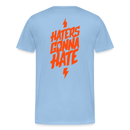 SPOD Männer Premium T-Shirt | Spreadshirt 812 Sky / S Haters gonna hate - Neonorange - Männer Premium T-Shirt E-Bike-Community