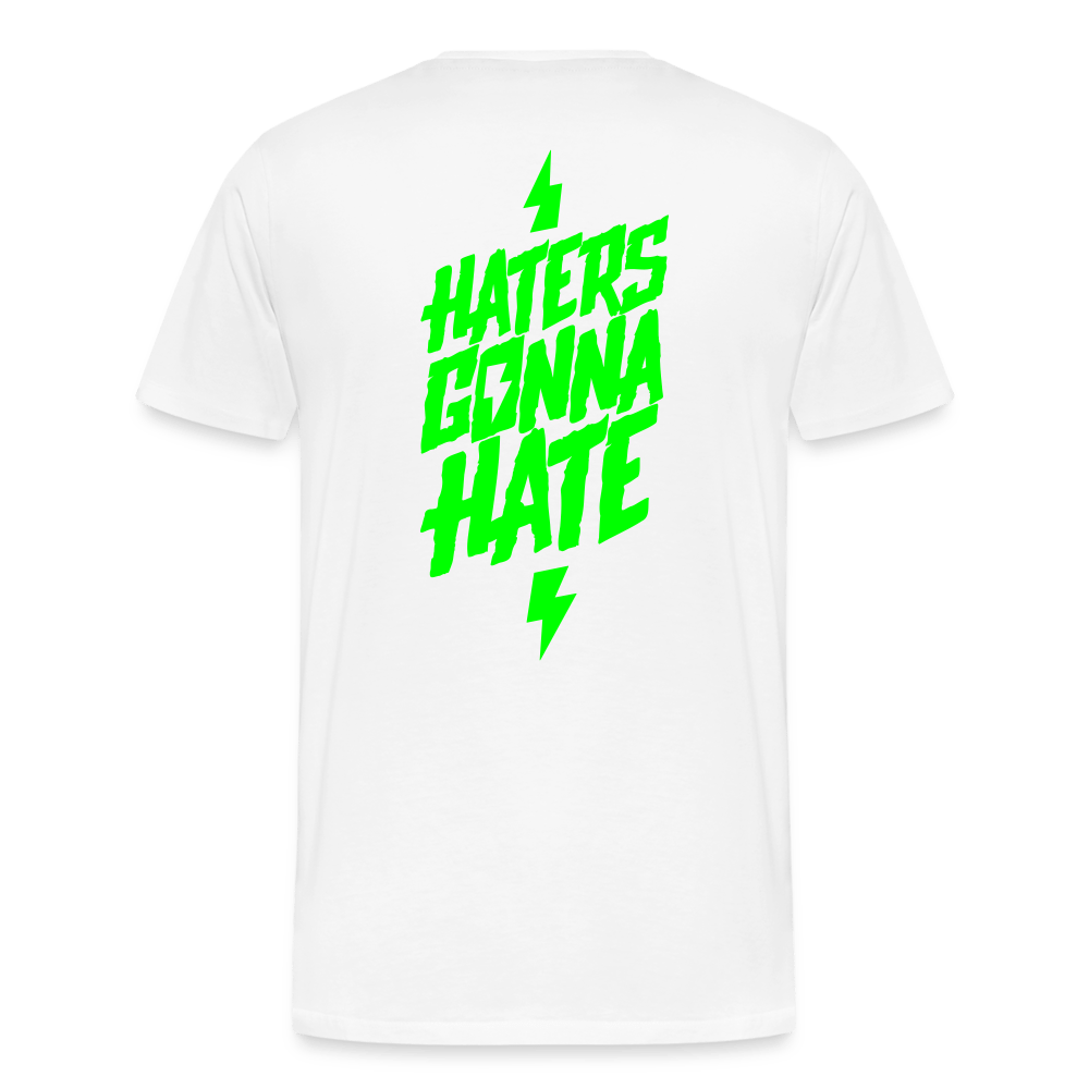 SPOD Männer Premium T-Shirt | Spreadshirt 812 weiß / S Haters gonna Hate - Neongrün - Männer Premium T-Shirt E-Bike-Community